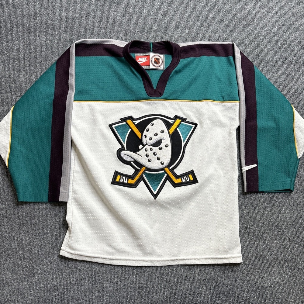 Nike Mighty Ducks Anaheim Kids 14-16 XL Youth NHL Ice Hockey Jersey Vintage READ